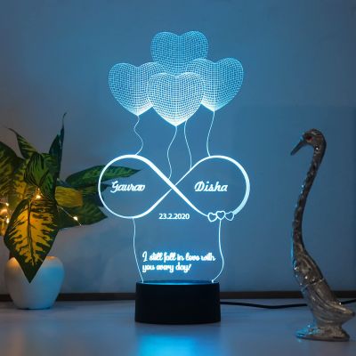 3D Illusion Customized Night Lamp Gift for Valentine, Birthday, Anniversary Gift for Couples