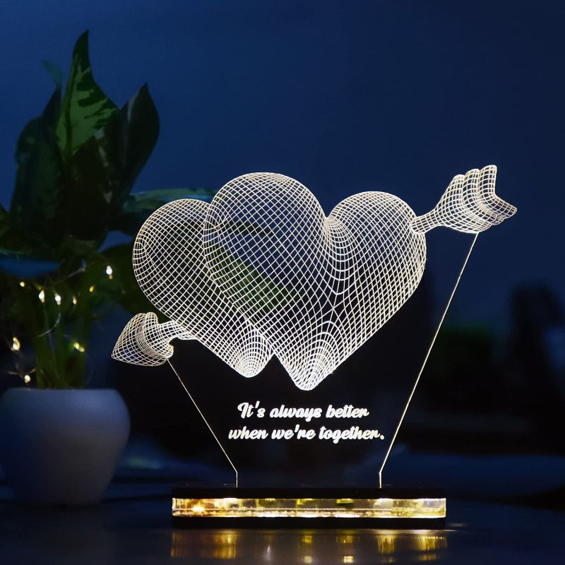 3D Double Heart Acrylic LED Lamp Customized with Any Name and Text Gift for Anniversary