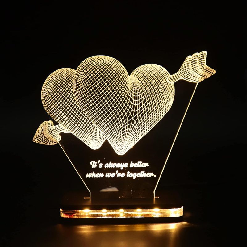 3D Double Heart Acrylic LED Lamp Customized with Any Name and Text Gift for Anniversary