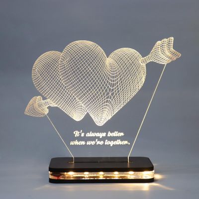 3D Double Heart Acrylic LED Lamp Customized with Any Name and Text Gift for Anniversary