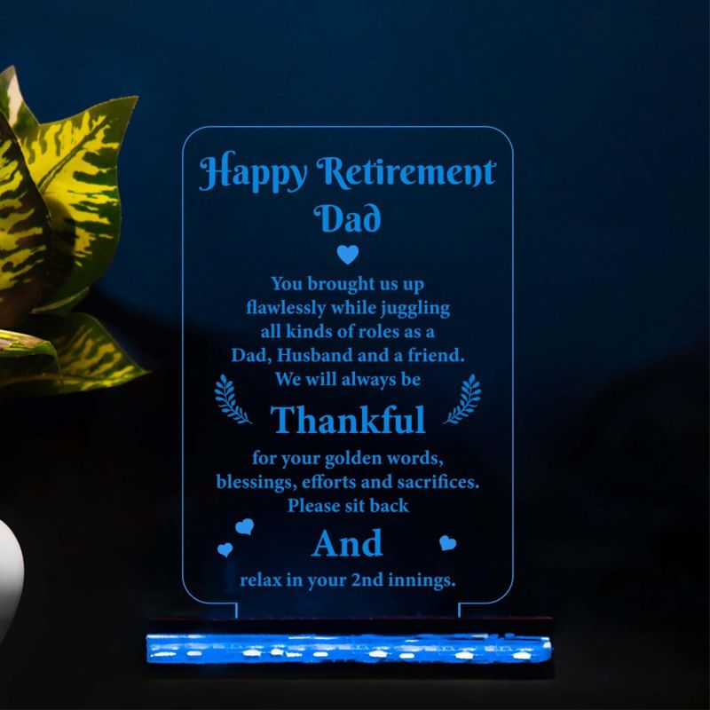 3D Illusion Happy Retirement Dad Desk Table Lamp with 16 Color Changing Light & Remote Control