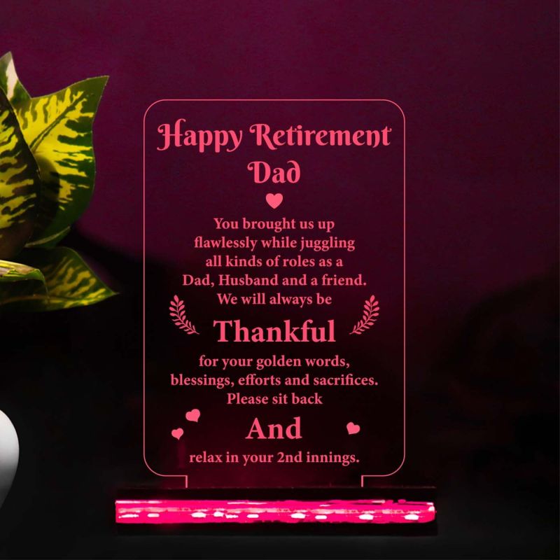 3D Illusion Happy Retirement Dad Desk Table Lamp with 16 Color Changing Light & Remote Control