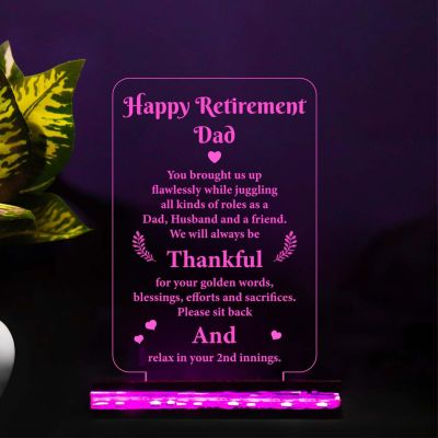 3D Illusion Happy Retirement Dad Desk Table Lamp with 16 Color Changing Light & Remote Control