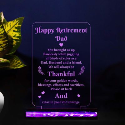 3D Illusion Happy Retirement Dad Desk Table Lamp with 16 Color Changing Light & Remote Control