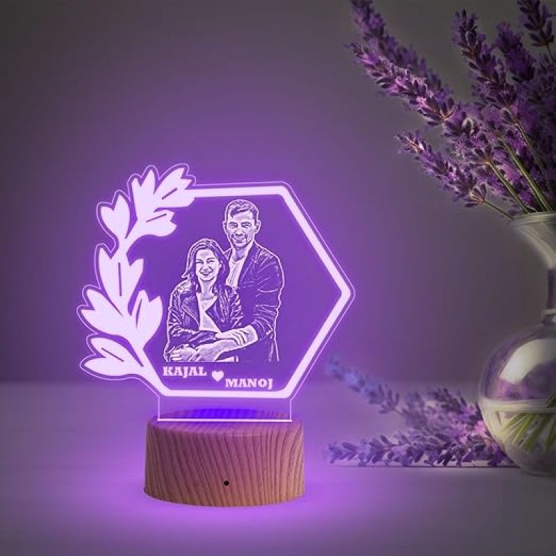 Acrylic Customised 3D Illusion Photo Engraved Led Lamp | Engagement Gift
