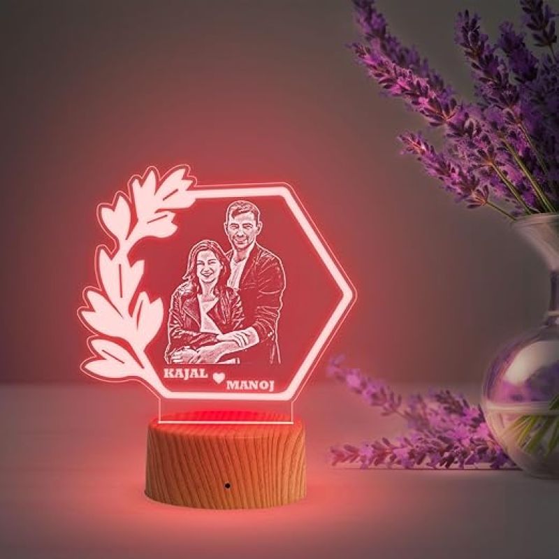 Acrylic Customised 3D Illusion Photo Engraved Led Lamp | Engagement Gift