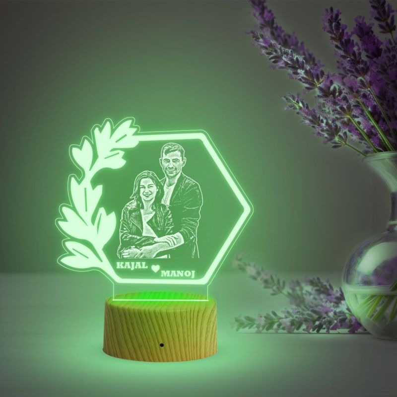 Acrylic Customised 3D Illusion Photo Engraved Led Lamp | Engagement Gift