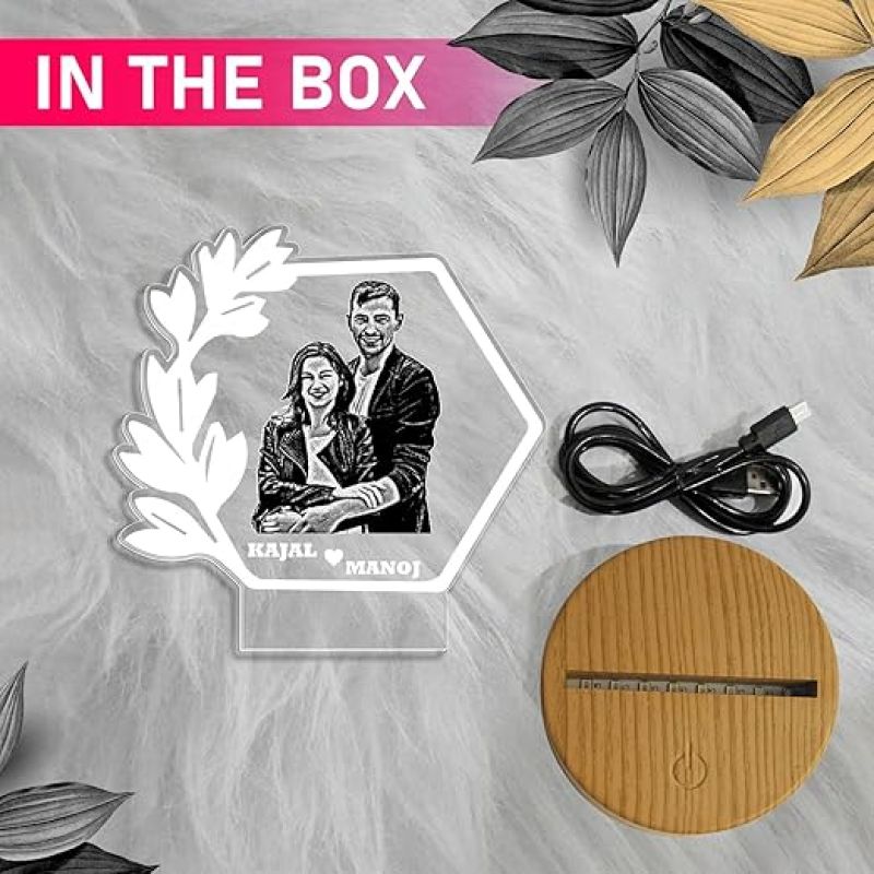 Acrylic Customised 3D Illusion Photo Engraved Led Lamp | Engagement Gift
