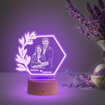 Acrylic Customised 3D Illusion Photo Engraved Led Lamp | Engagement Gift