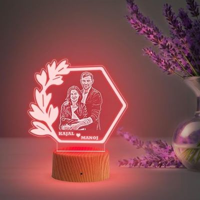 Acrylic Customised 3D Illusion Photo Engraved Led Lamp | Engagement Gift