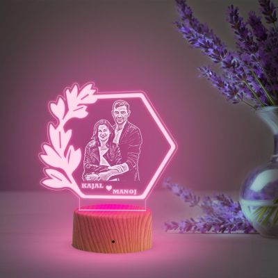 Acrylic Customised 3D Illusion Photo Engraved Led Lamp | Engagement Gift