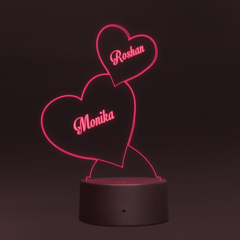 Personalized Couple Name Lamp | Double Heart Led Lamp with 16 Color Changing Light