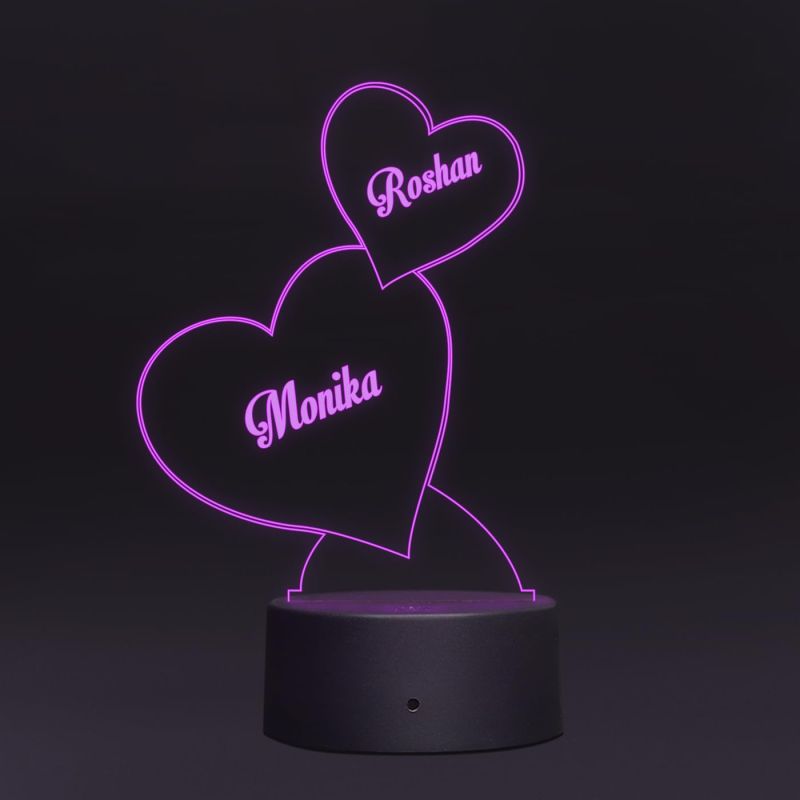 Personalized Couple Name Lamp | Double Heart Led Lamp with 16 Color Changing Light