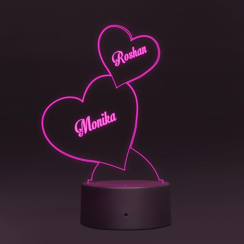 Personalized Couple Name Lamp | Double Heart Led Lamp with 16 Color Changing Light