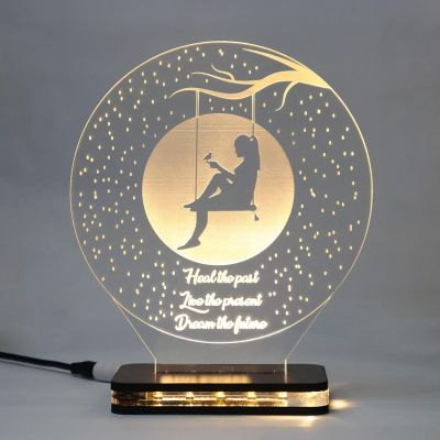 Acrylic lamp Engraved Personalized led Night Light with Wooden Base & 12V 1 amp Power Adapter (Warm White Light)