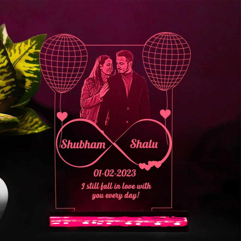 3D Illusion Customized Couple Night Lamp Personalized with Photo Date & Quote | Multicolored Light