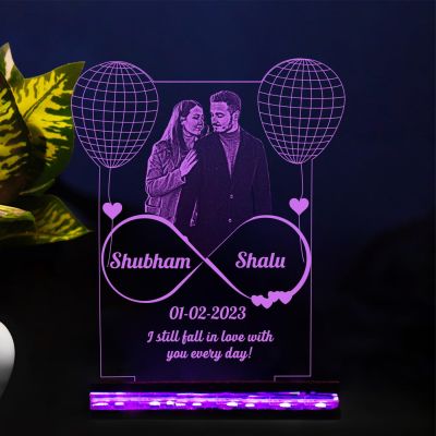 3D Illusion Customized Couple Night Lamp Personalized with Photo Date & Quote | Multicolored Light