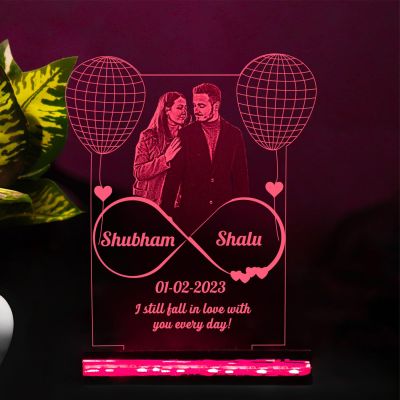 3D Illusion Customized Couple Night Lamp Personalized with Photo Date & Quote | Multicolored Light