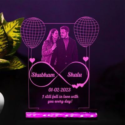 3D Illusion Customized Couple Night Lamp Personalized with Photo Date & Quote | Multicolored Light