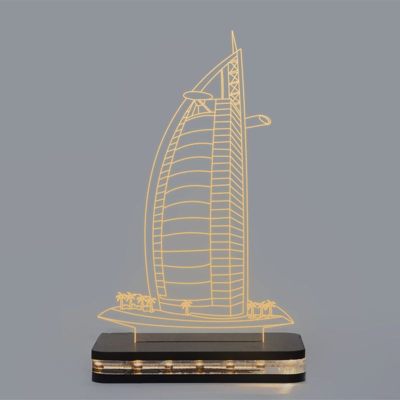 Burj-al-arab456 3D Illusion Night lamp with Warm White Light with 12V 1 amp Power Adapter