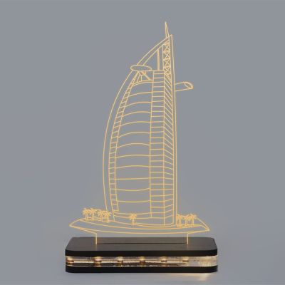 Burj-al-arab456 3D Illusion Night lamp with Warm White Light with 12V 1 amp Power Adapter