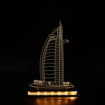 Burj-al-arab456 3D Illusion Night lamp with Warm White Light with 12V 1 amp Power Adapter