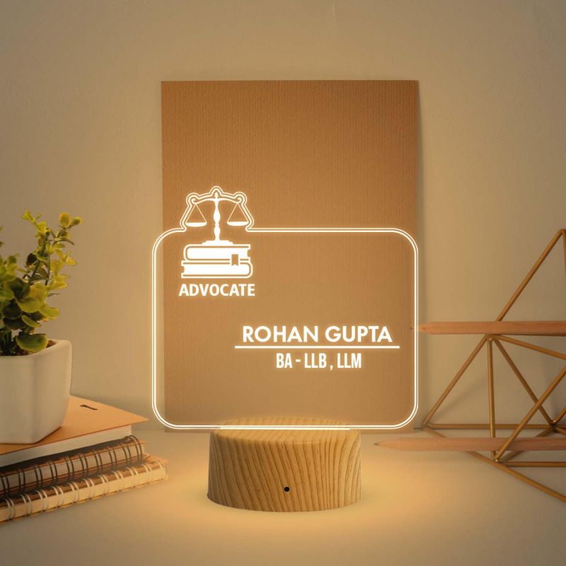 Customized LED Name Plate for Advocate Desk Table Lamp Gift for Lawyers & Law Students