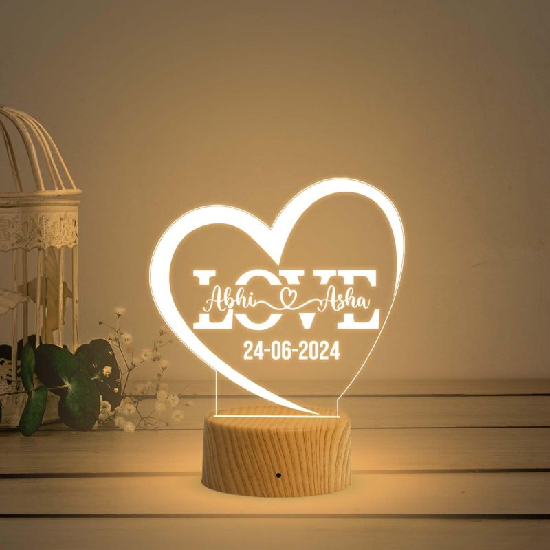 Personalized Heart Name Lamp with Warm White Light Anniversary Gift for Wife   Newly Married Couple Gifts