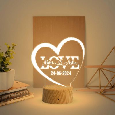 Personalized Heart Name Lamp with Warm White Light Anniversary Gift for Wife   Newly Married Couple Gifts