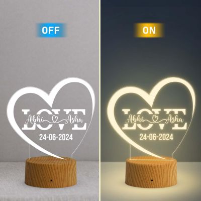 Personalized Heart Name Lamp with Warm White Light Anniversary Gift for Wife   Newly Married Couple Gifts