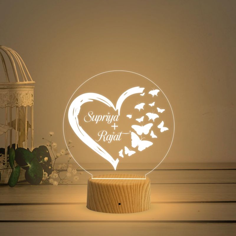 Personalized Couple Name Led Lamp Customized Gift for Anniversary Birthday Valentine Day  Warm White Light Gift for Wife Husband  Surprise Gift