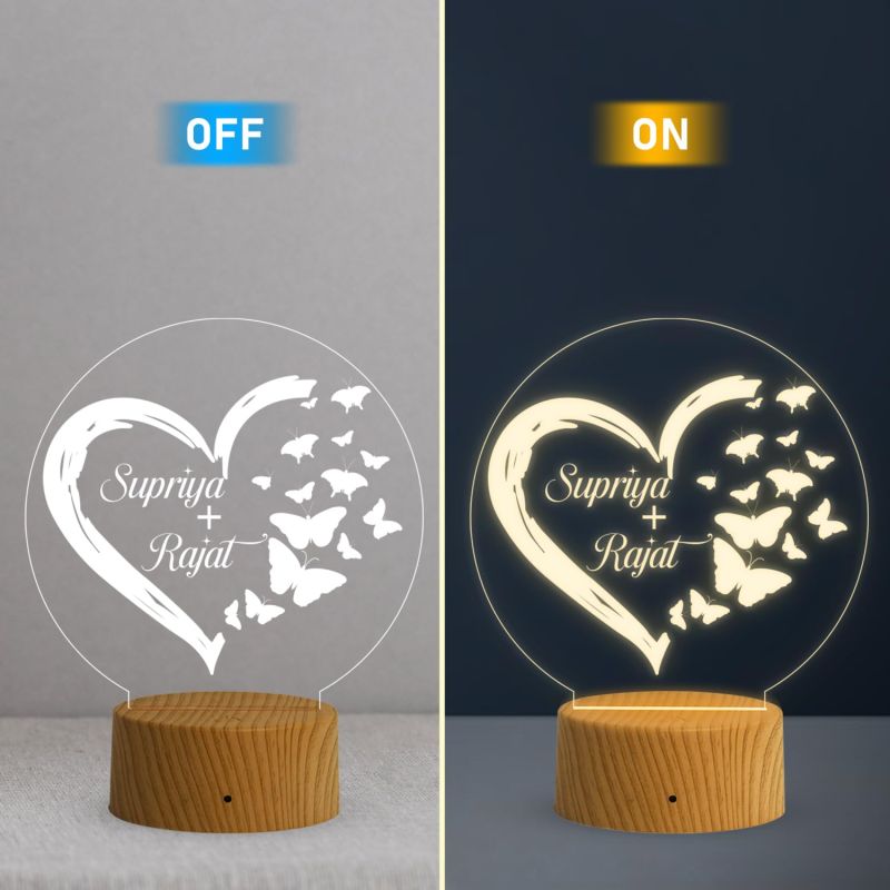 Personalized Couple Name Led Lamp Customized Gift for Anniversary Birthday Valentine Day  Warm White Light Gift for Wife Husband  Surprise Gift