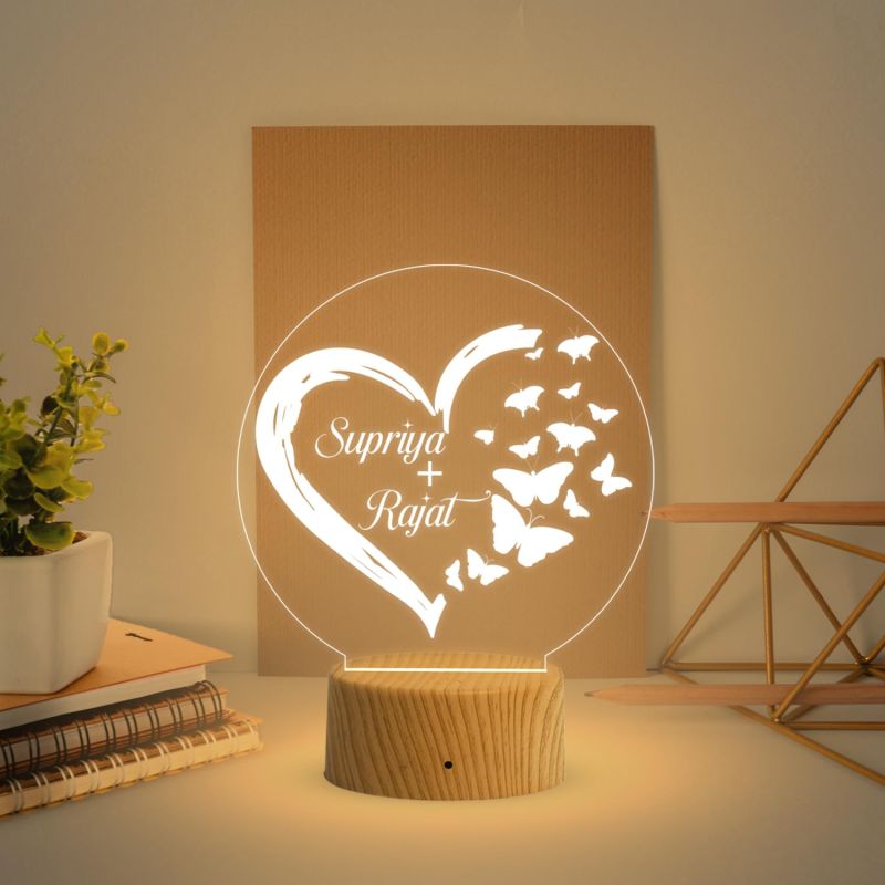 Personalized Couple Name Led Lamp Customized Gift for Anniversary Birthday Valentine Day  Warm White Light Gift for Wife Husband  Surprise Gift