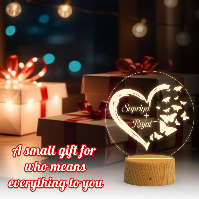 Personalized Couple Name Led Lamp Customized Gift for Anniversary Birthday Valentine Day  Warm White Light Gift for Wife Husband  Surprise Gift