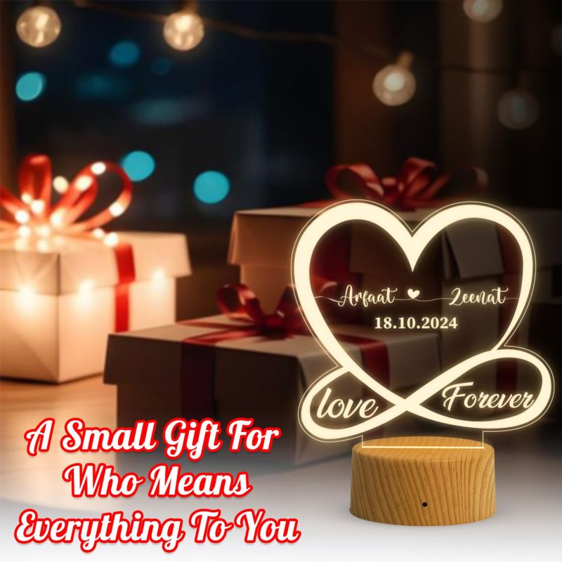 3D Illusion Heart Personalized Name Lamp with Warm White Light Gift for Wife Husband   Newly Married Couple Gifts