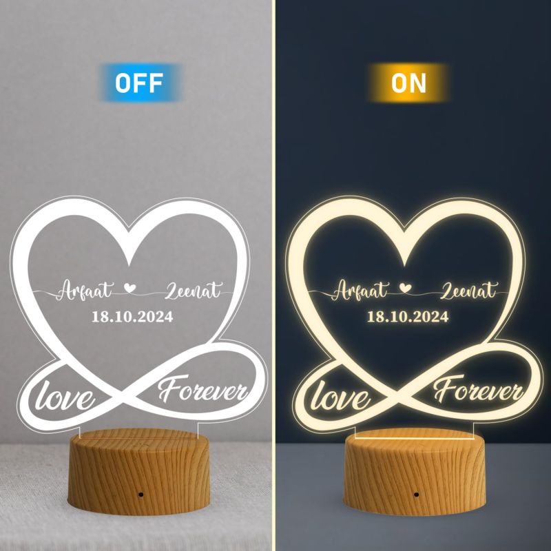 3D Illusion Heart Personalized Name Lamp with Warm White Light Gift for Wife Husband   Newly Married Couple Gifts