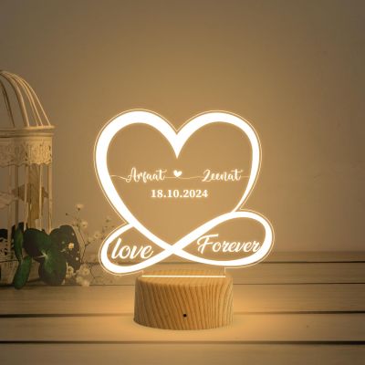 3D Illusion Heart Personalized Name Lamp with Warm White Light Gift for Wife Husband   Newly Married Couple Gifts