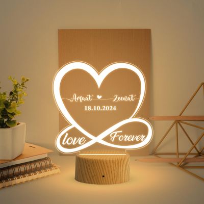 3D Illusion Heart Personalized Name Lamp with Warm White Light Gift for Wife Husband   Newly Married Couple Gifts