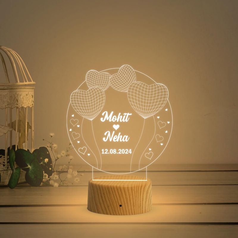 3D Illusion Personalized Name Lamp  Customized with Name & Date  Warm White Light  USB Powered  Gift for Anniversary Birthday Valentine Day  Gift for Wife