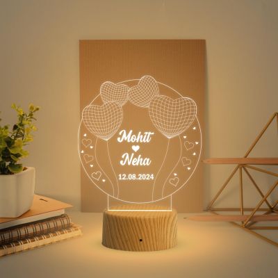 3D Illusion Personalized Name Lamp  Customized with Name & Date  Warm White Light  USB Powered  Gift for Anniversary Birthday Valentine Day  Gift for Wife