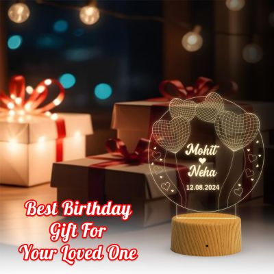 3D Illusion Personalized Name Lamp  Customized with Name & Date  Warm White Light  USB Powered  Gift for Anniversary Birthday Valentine Day  Gift for Wife