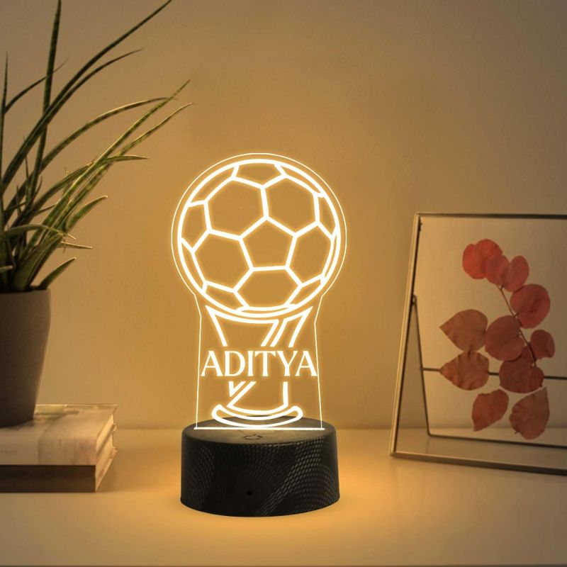 3D Illusion Personalized Football Desk Table Lamp Customized with Name  Warm White Light   Gift for Football Player