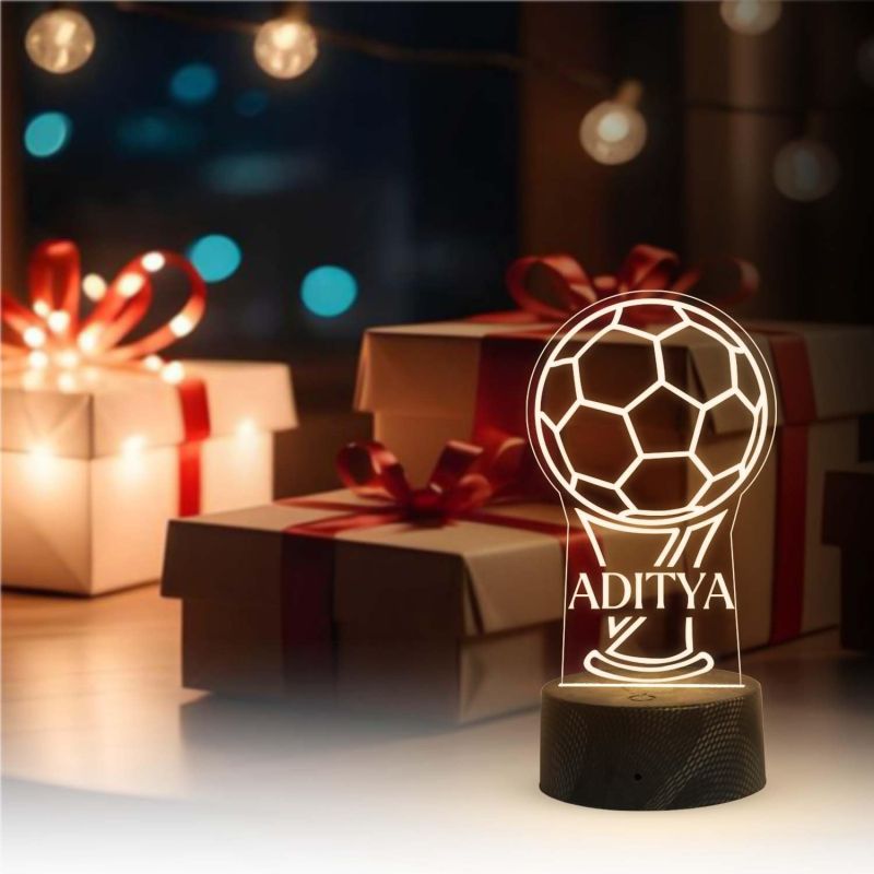 3D Illusion Personalized Football Desk Table Lamp Customized with Name  Warm White Light   Gift for Football Player