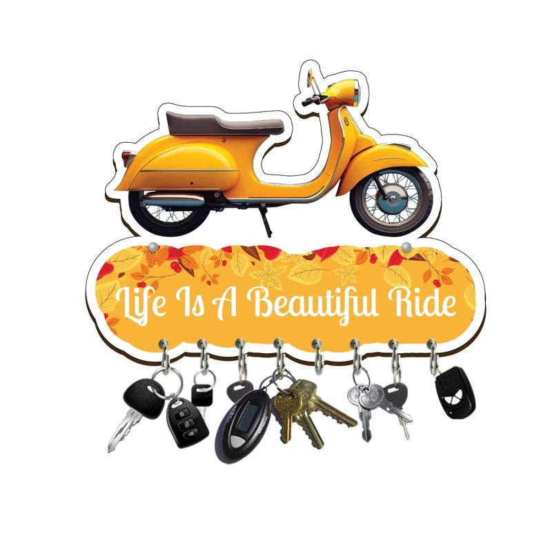 Scooty Shape Wooden Key Holder  Life is a Beautiful Ride Printed Key Holder for Home and Office Decor  Beautiful Key Organizer for Home Decoration  Key Stand