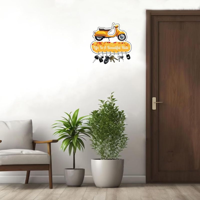 Scooty Shape Wooden Key Holder  Life is a Beautiful Ride Printed Key Holder for Home and Office Decor  Beautiful Key Organizer for Home Decoration  Key Stand