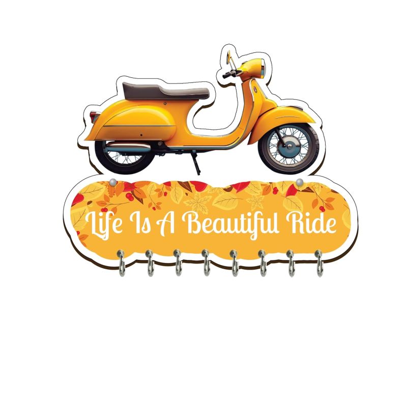 Scooty Shape Wooden Key Holder  Life is a Beautiful Ride Printed Key Holder for Home and Office Decor  Beautiful Key Organizer for Home Decoration  Key Stand