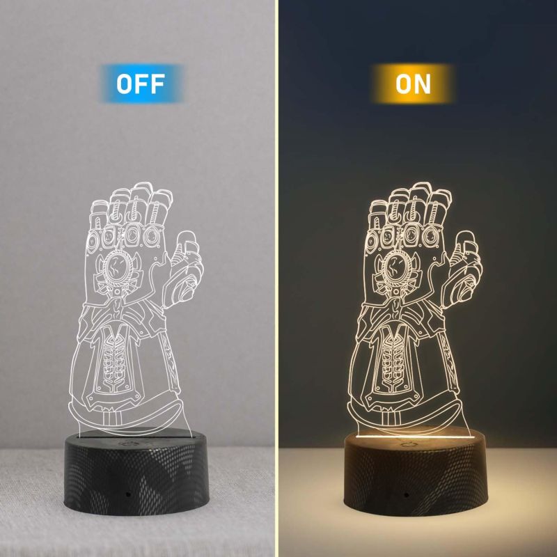 3D Illusion Thor Hand Marvel Light Kids Bedside LED Lamp with Warm White Light  Gaming Room Light & Avengers Fan Gift