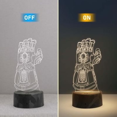 3D Illusion Thor Hand Marvel Light Kids Bedside LED Lamp with Warm White Light  Gaming Room Light & Avengers Fan Gift