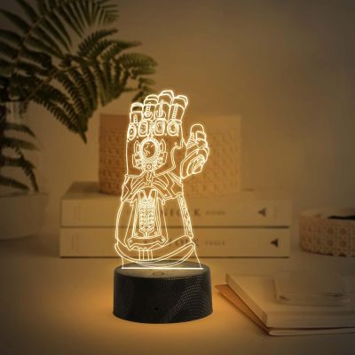 3D Illusion Thor Hand Marvel Light Kids Bedside LED Lamp with Warm White Light  Gaming Room Light & Avengers Fan Gift