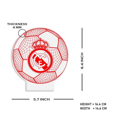 3D Illusion Football Desk Table Lamp Real Madrid Night Lamp | Warm White Light & USB Powered | Bedside Table Lamp | Birthday Gift for Football Player